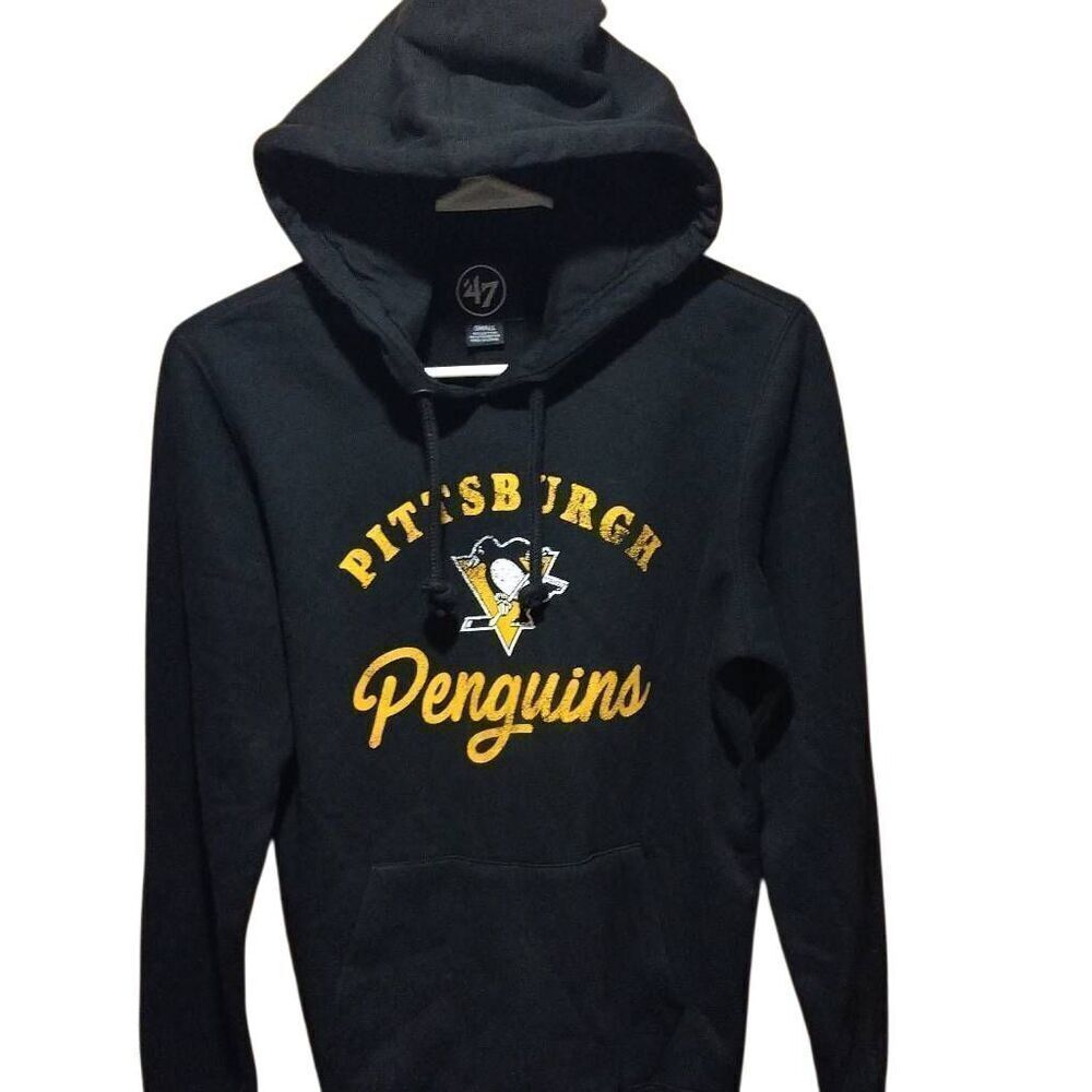 NHL Pittsburgh Penguins Hoodie by '47 Men's Black Kangaroo Pocket - Picture 7 of 10